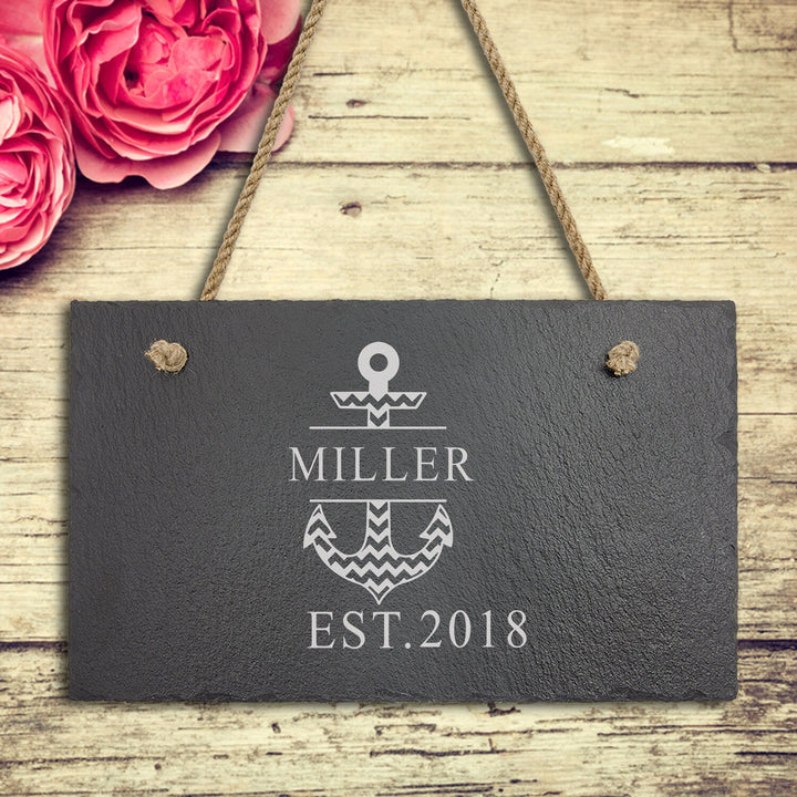 Personalized Nautical Anchor Slate Sign Couples Gifts, Housewarming Engraved Stone Sign , Wedding Gift For Couples, Bridal Shower Gift