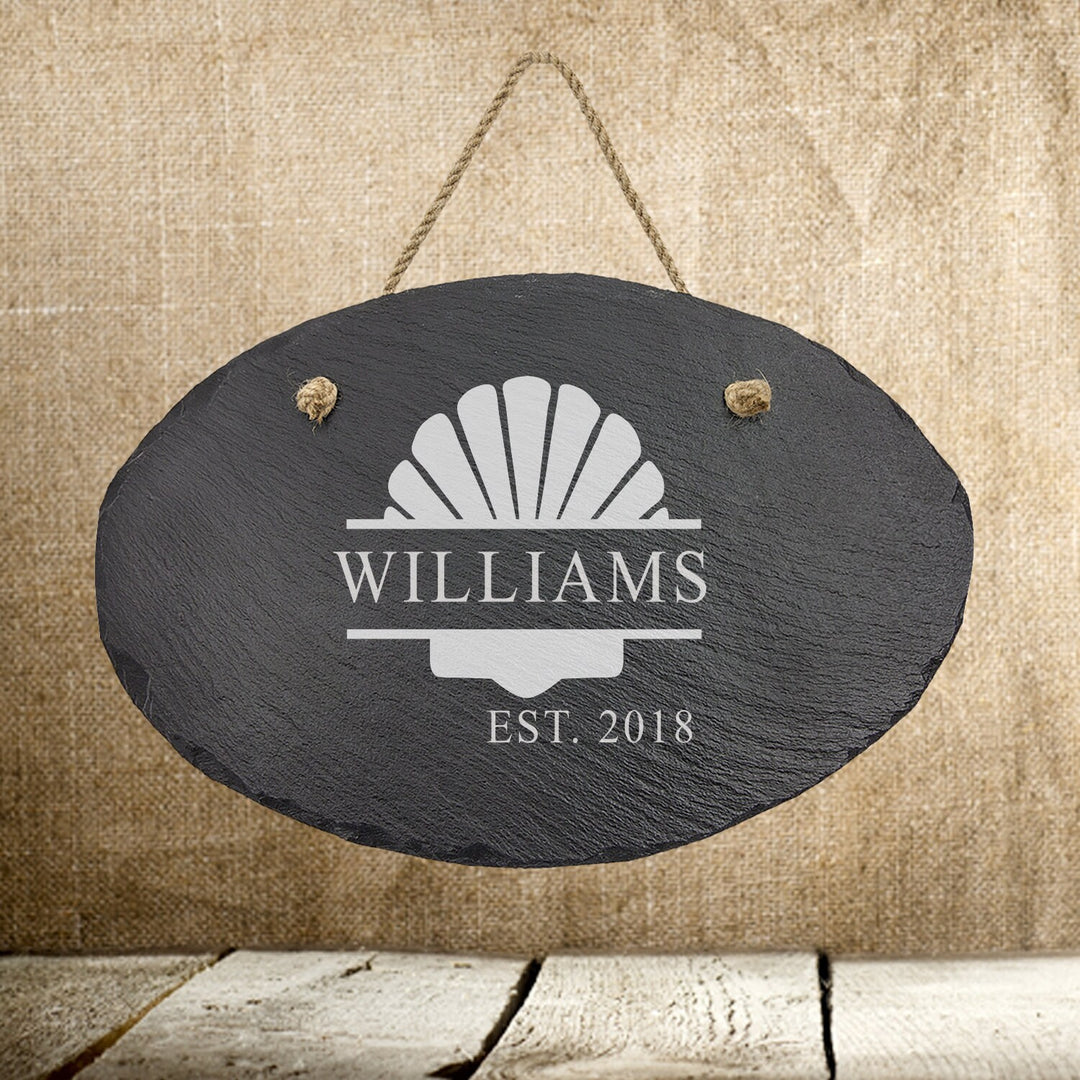 Personalized Seashell Monogram Slate Sign Couples Gifts, Housewarming Engraved Stone Sign , Wedding Gift For Couples, Bridal Shower Gift