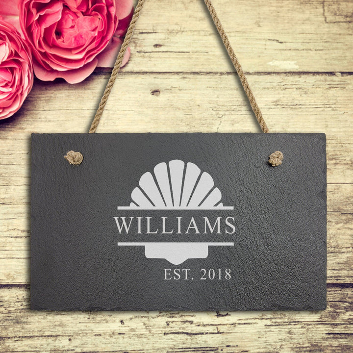 Personalized Seashell Monogram Slate Sign Couples Gifts, Housewarming Engraved Stone Sign , Wedding Gift For Couples, Bridal Shower Gift