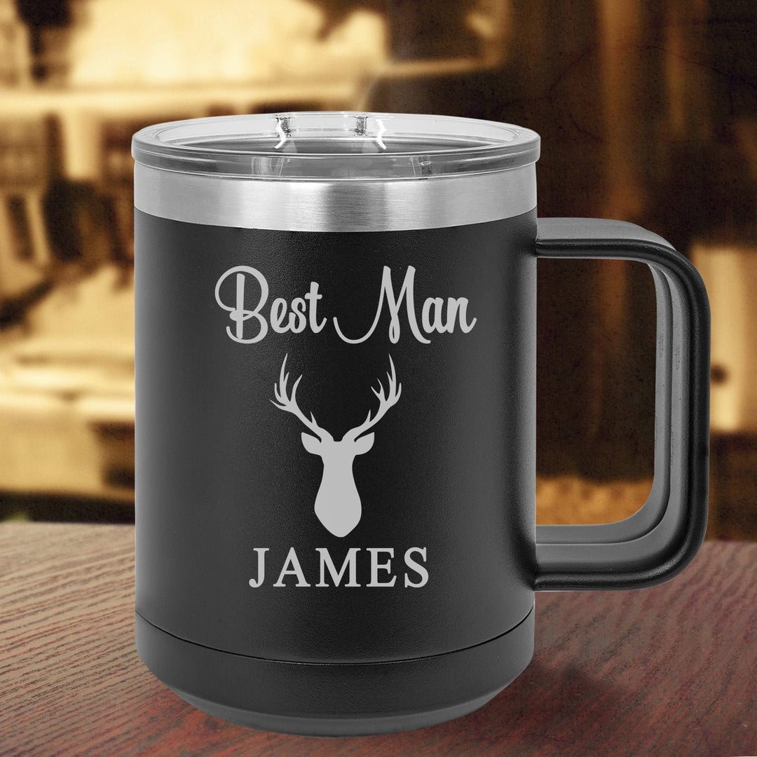 Personalized Stag Head Monogram Groomsman Coffee Mug, Insulated Groomsmen Travel Mug, Best Man Mug Gift, Groom gift, Vacuum Insulated Mug