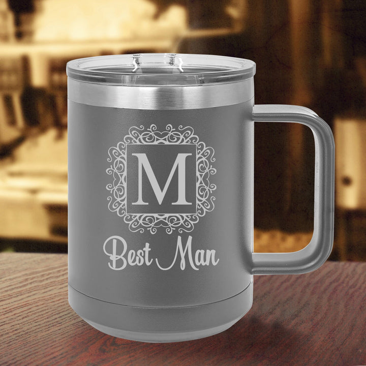 Monogram Flourish Groomsman Gift Personalized Coffee Mug, Insulated Groomsmen Travel Mug, Best Man Mug Gift, Groom gift,Vacuum Insulated Mug