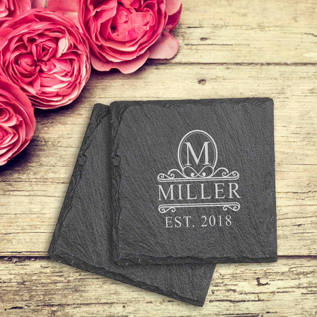 Custom Marquee Monogram Personalized Slate Coasters Couples Gifts, Housewarming Engraved Coaster gift,Wedding Gift Couples,Wedding Coaster