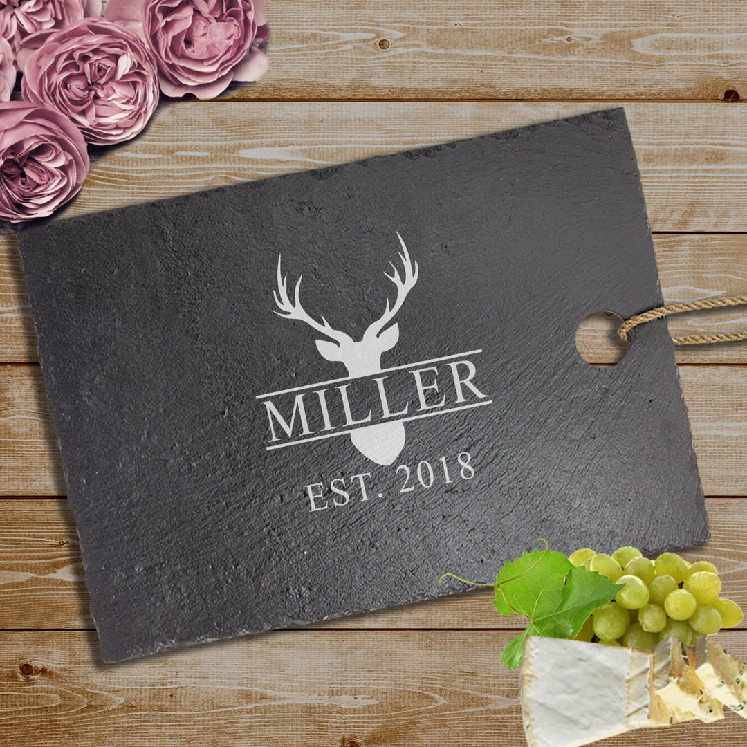 Personalized Stag Head Monogram Cutting Board Couples Gifts, Housewarming Engraved Cutting Board , Wedding Gift For Couples, Bridal Gift