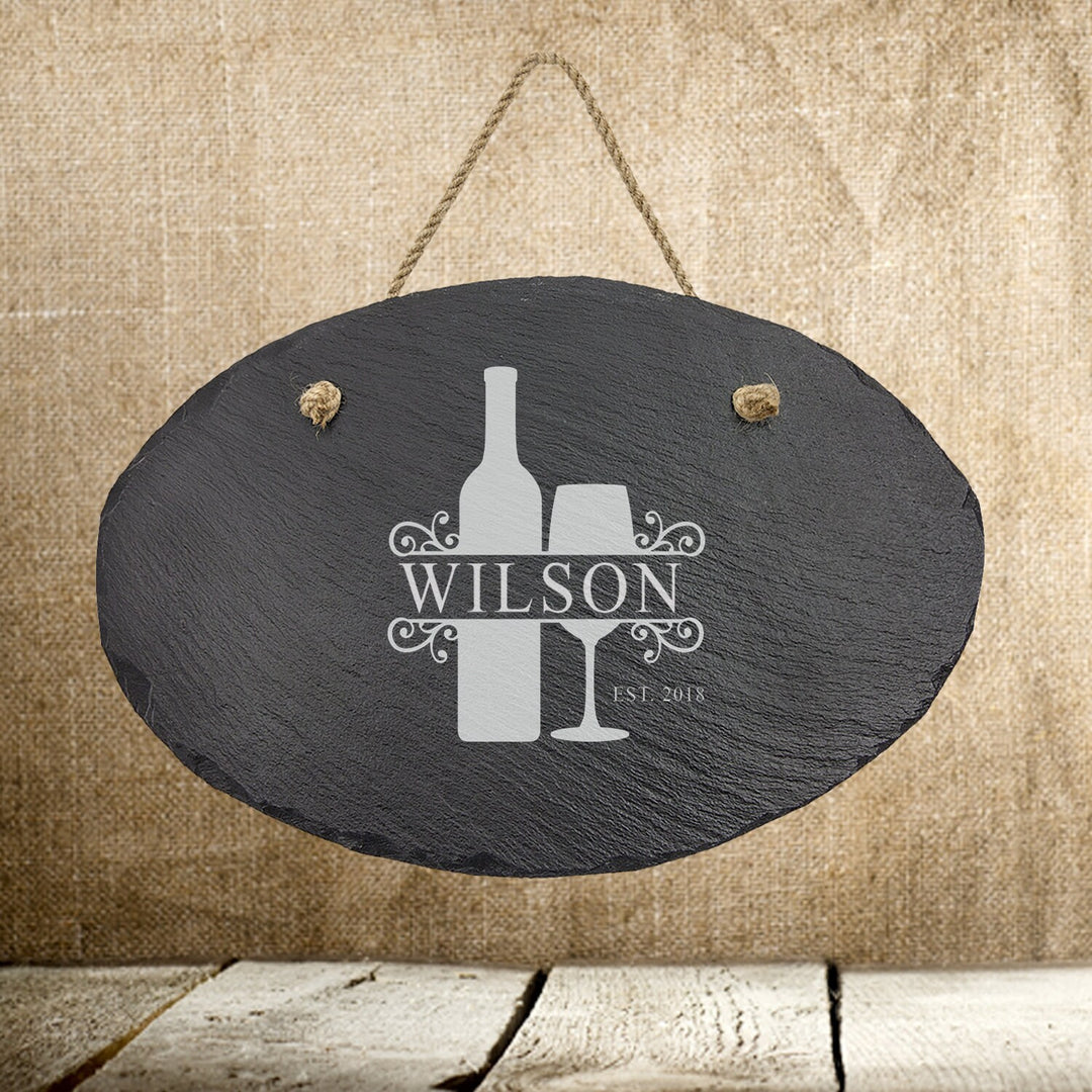 Personalized Wine Theme Monogram Slate Sign Couples Gifts, Housewarming Engraved Stone Sign , Wedding Gift For Couples, Bridal Shower Gift