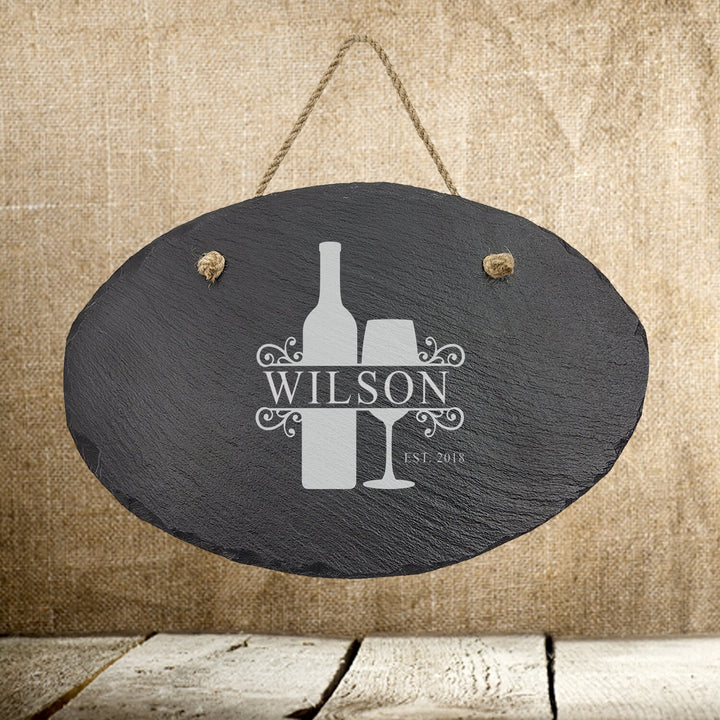 Personalized Wine Theme Monogram Slate Sign Couples Gifts, Housewarming Engraved Stone Sign , Wedding Gift For Couples, Bridal Shower Gift