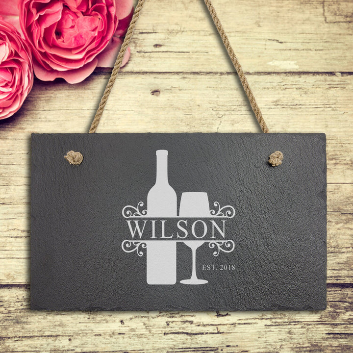 Personalized Wine Theme Monogram Slate Sign Couples Gifts, Housewarming Engraved Stone Sign , Wedding Gift For Couples, Bridal Shower Gift