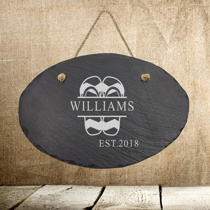 Personalized Flip Flop Theme Monogram Slate Sign Couples Gifts, Housewarming Engraved Stone Sign , Wedding Gift For Couples, Bridal Gifts