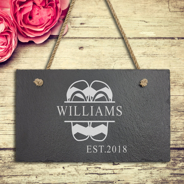 Personalized Flip Flop Theme Monogram Slate Sign Couples Gifts, Housewarming Engraved Stone Sign , Wedding Gift For Couples, Bridal Gifts