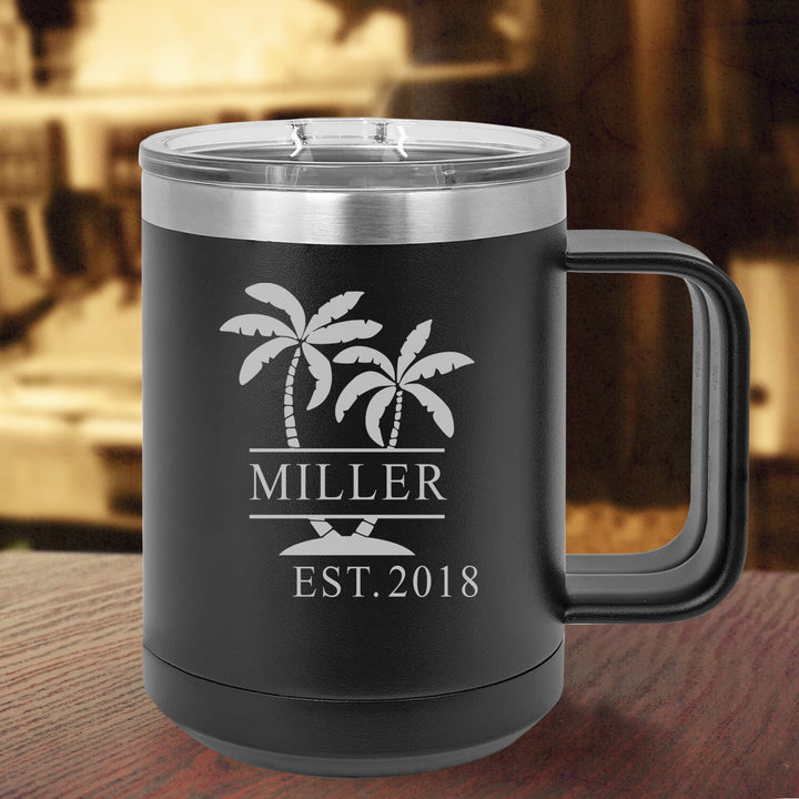 Palm Tree Beach House Housewarming Coffee Mug Gifts for Couples, Insulated Travel Mug, Engagement Coffee Mug Gift, Vacuum Insulated Mug