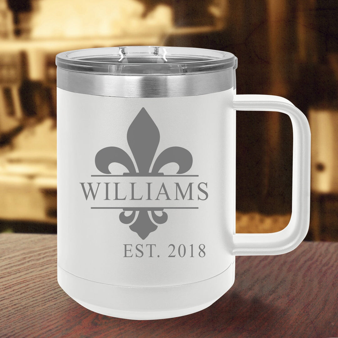 Personalized Fleur De Lis Insulated Coffee Mug Gift, Personalized Coffee Mug Gifts for Couples, Travel Coffee Mug Gift. Bridesmaid Gift