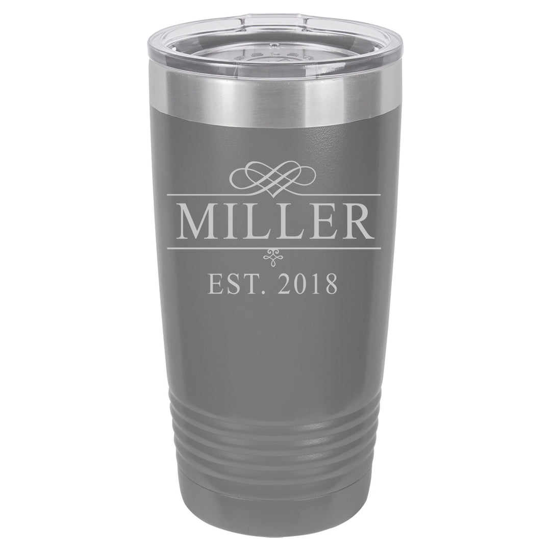 Custom Flourish Monogram Insulated Tumbler Gift , 20 oz. Vacuum Insulated Tumbler with Lid , Insulated Tumbler Groomsman - Bridesmaid Gifts