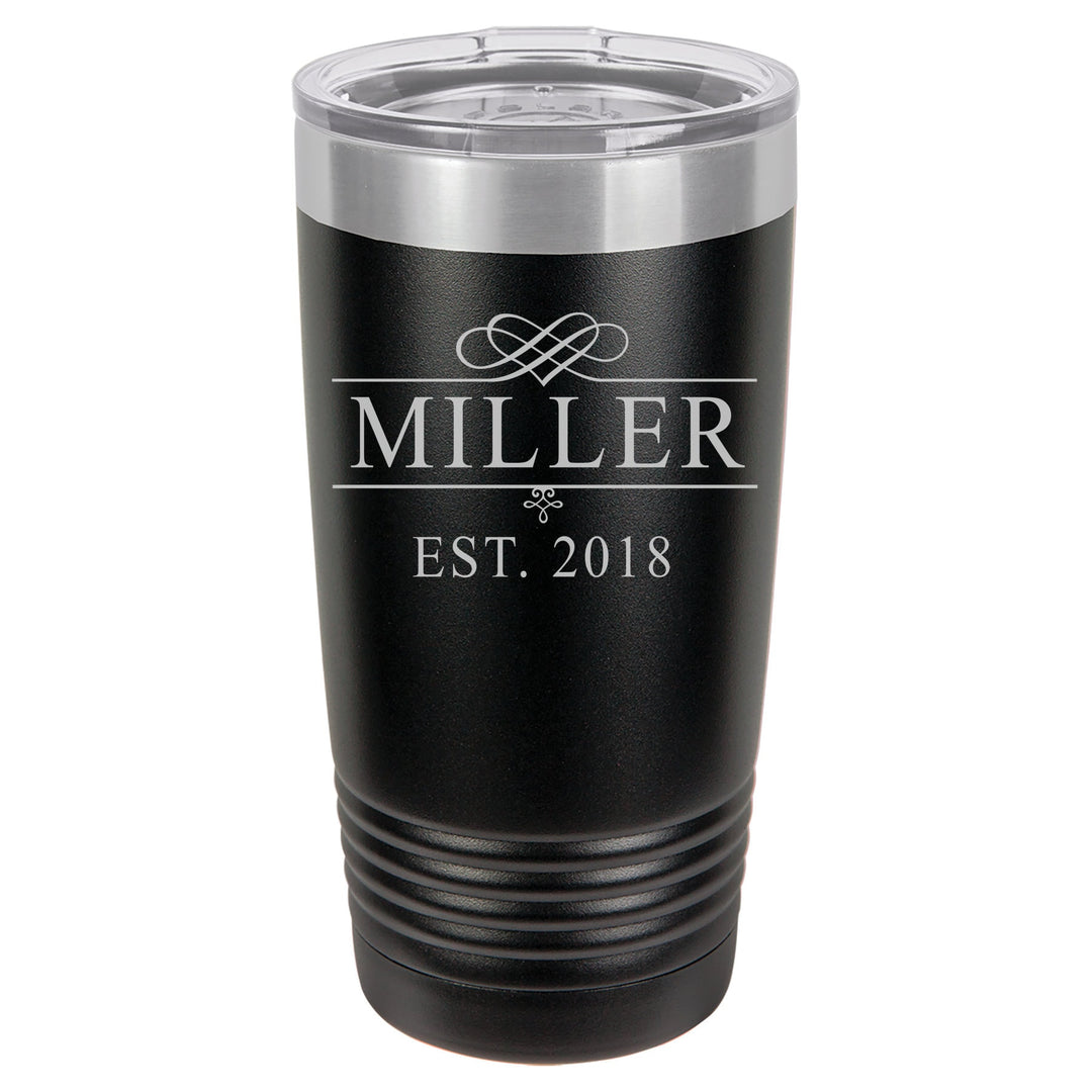 Custom Flourish Monogram Insulated Tumbler Gift , 20 oz. Vacuum Insulated Tumbler with Lid , Insulated Tumbler Groomsman - Bridesmaid Gifts