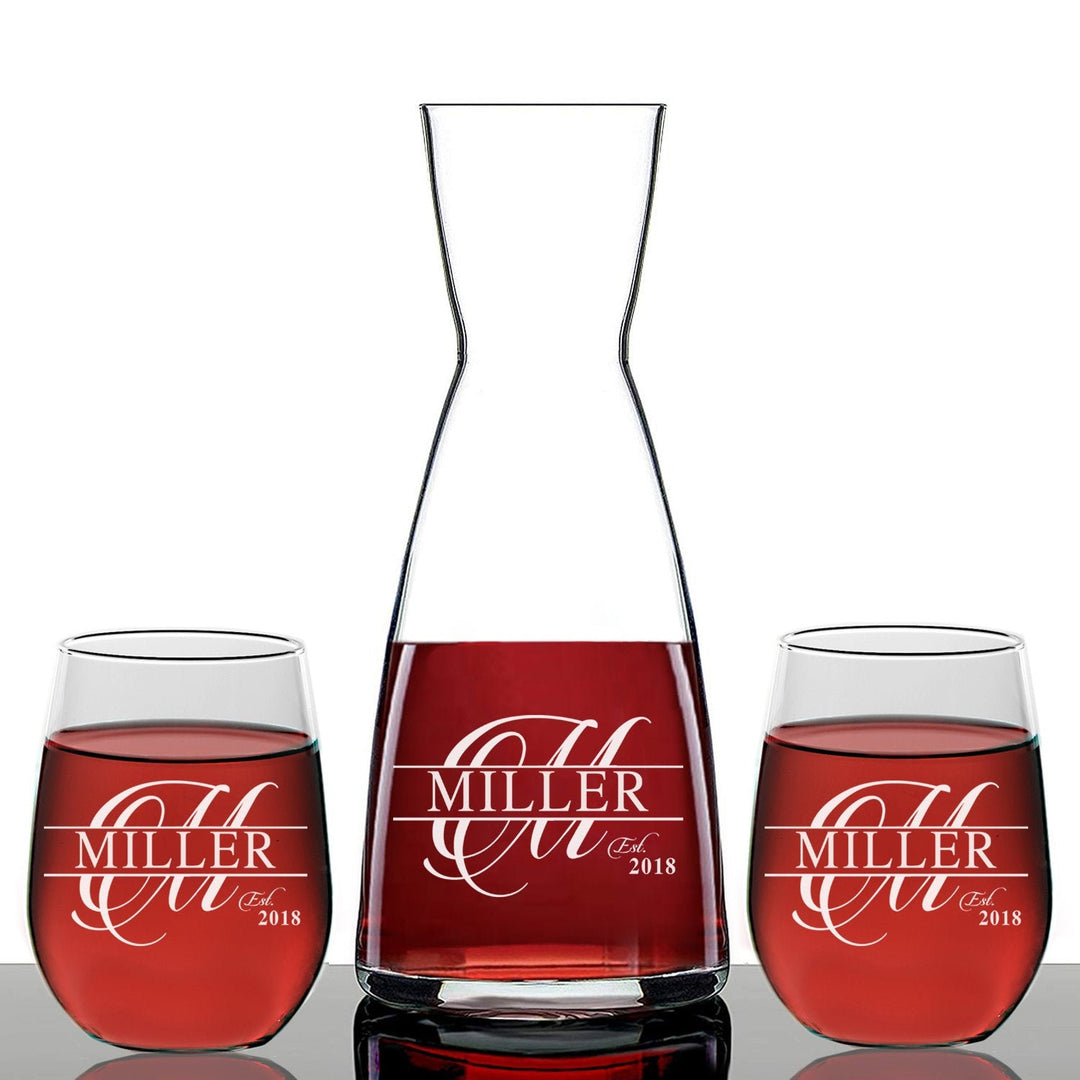 Personalized Split Letter Monogram Wine Decanter, Custom wine Decanter, Heart Wine Glass, Personalized Wedding Gift, Engraved Wine Decanter
