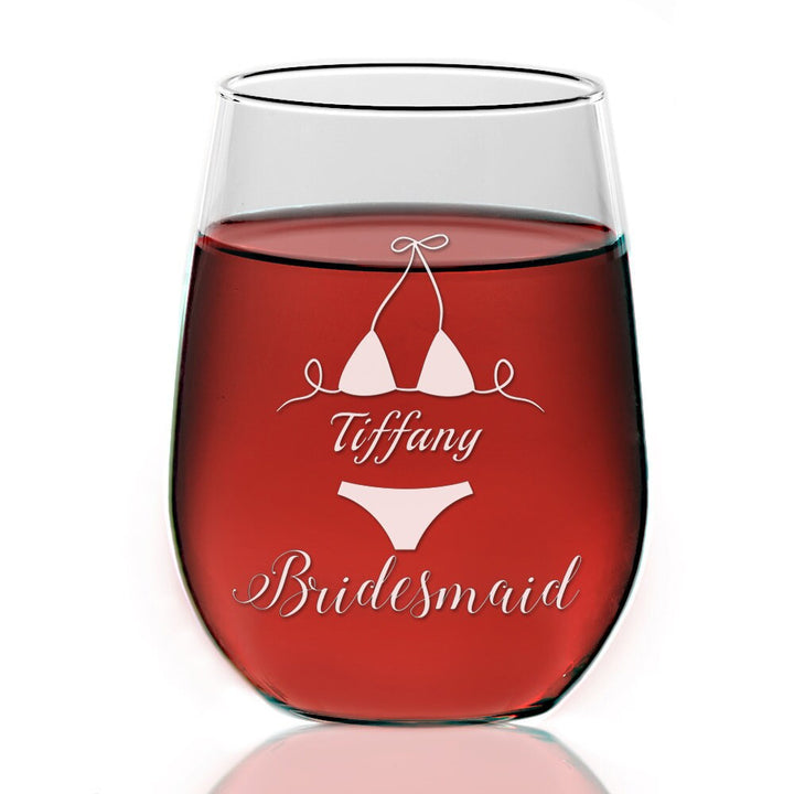 Custom Bridesmaid Wine Glass Gift Personalized, Bridesmaid Stemless Wine Glasses, Bridal Party Gift, Bride Wine glass, Maid of Honor