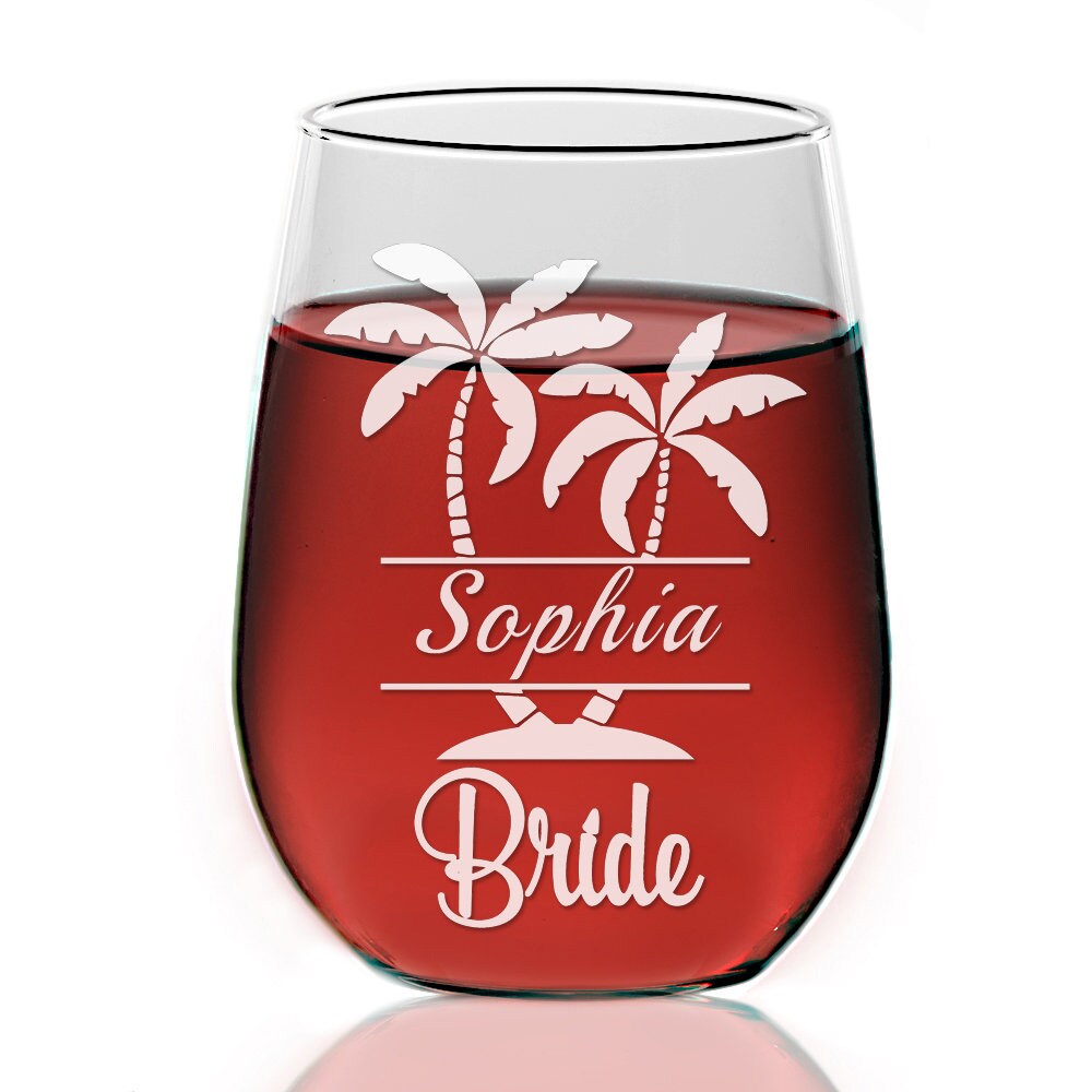 Palm Tree Bridesmaid Personalized Wine Glass Gift Personalized,Pineapple Maid of Honor Stemless Wine Glass, Bridal Party Gift, Bride Wine