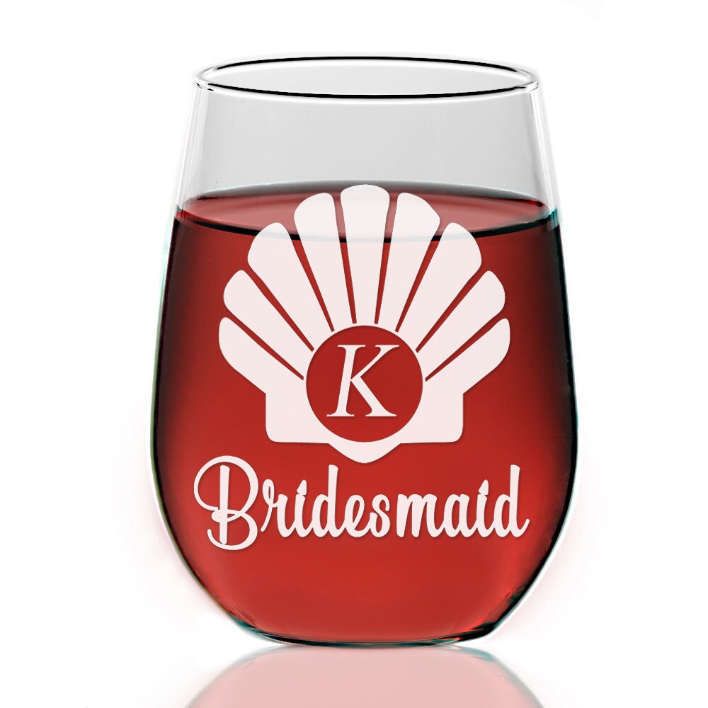 Seashell Bridesmaid Stemless Wine Glass Gift Personalized, Bridesmaid Stemless Wine Glasses, Bridal Party Gift, Bride glass, Maid of Honor