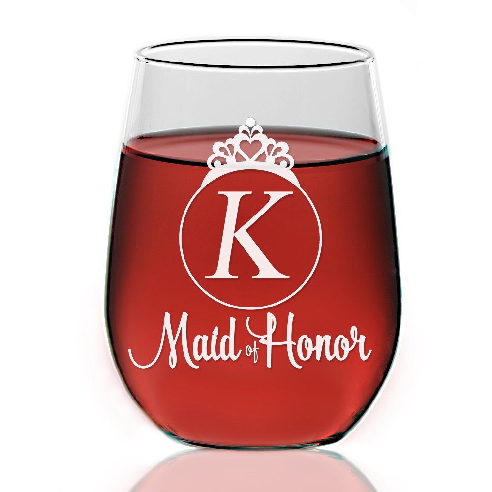 Tiara Bridesmaid Stemless Wine Glass Gift Personalized, Bridesmaid Stemless Wine Glasses, Bridal Party Gift, Bride glass, Maid of Honor