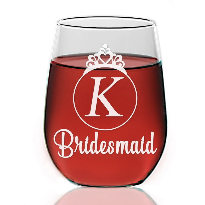 Tiara Bridesmaid Stemless Wine Glass Gift Personalized, Bridesmaid Stemless Wine Glasses, Bridal Party Gift, Bride glass, Maid of Honor