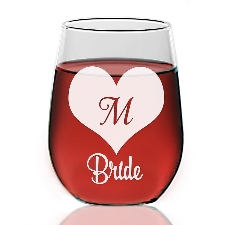 Bridesmaid Monogram Heart Stemless Wine Glass Gift Personalized, Bridesmaid Stemless Wine Glasses, Bridal Party Gift, Bride glass