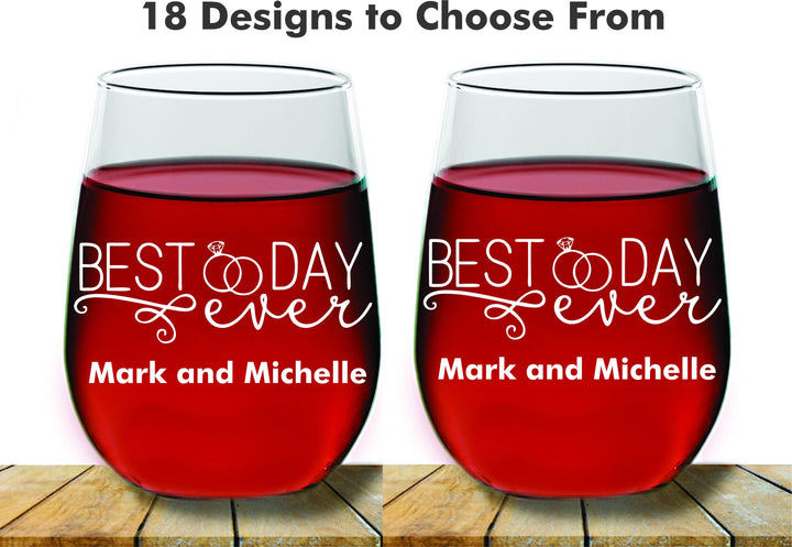 Husband and Wife For Life Custom Wedding Couples Stemless Wine Glass, 2 pc Set Wine Glass, Monogram Wine glass, Wedding Wine Glass, Favors