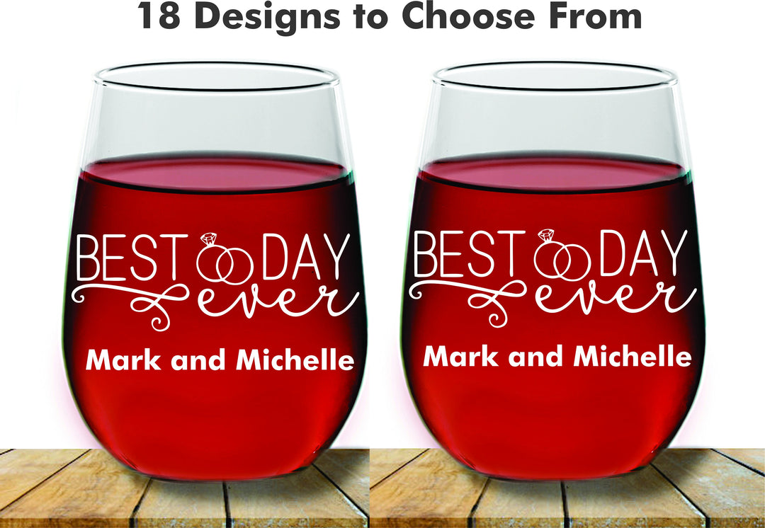 Custom Monogram Bridal Shower Stemless Wine Glass Gift, 2 pc Set Wine Glass, Toasting Wine glass, Wedding Wine Glass, Favors