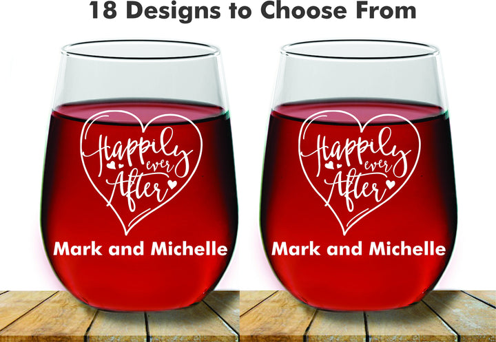 Husband and Wife For Life Custom Wedding Couples Stemless Wine Glass, 2 pc Set Wine Glass, Monogram Wine glass, Wedding Wine Glass, Favors