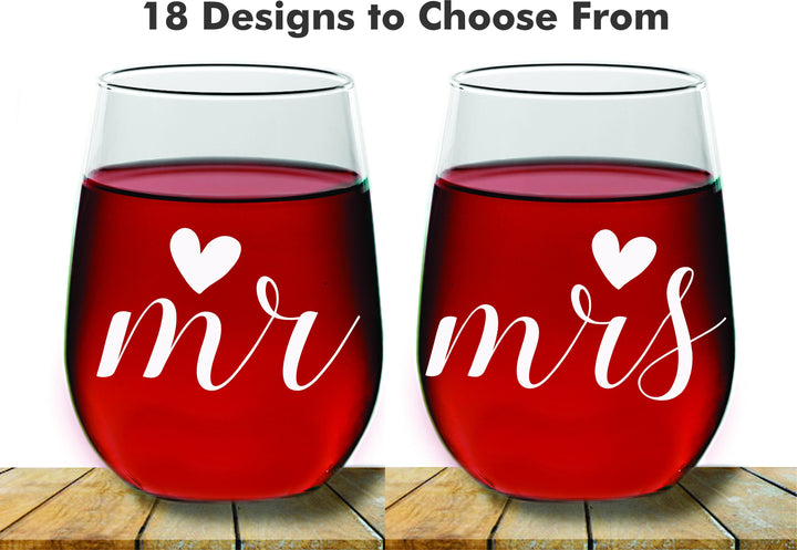 Custom Monogram Bridal Shower Stemless Wine Glass Gift, 2 pc Set Wine Glass, Toasting Wine glass, Wedding Wine Glass, Favors
