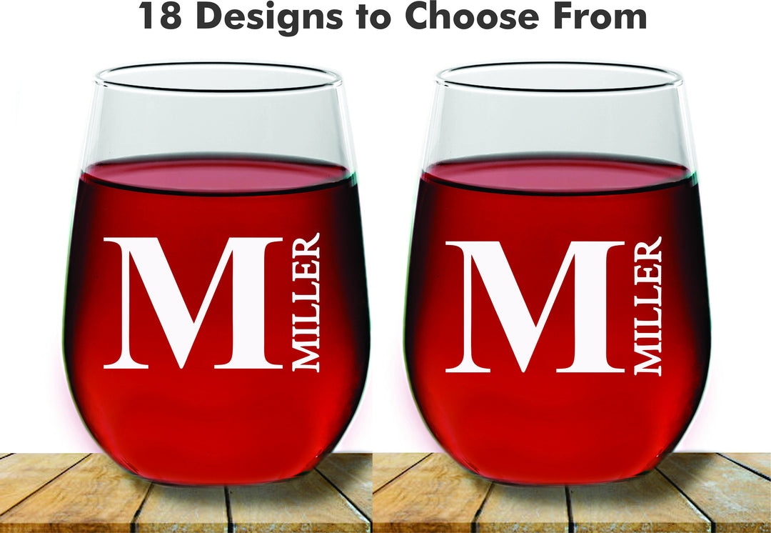 Custom Monogram Bridal Shower Stemless Wine Glass Gift, 2 pc Set Wine Glass, Toasting Wine glass, Wedding Wine Glass, Favors