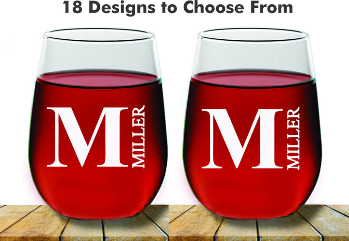 Custom Monogram Bridal Shower Stemless Wine Glass Gift, 2 pc Set Wine Glass, Toasting Wine glass, Wedding Wine Glass, Favors