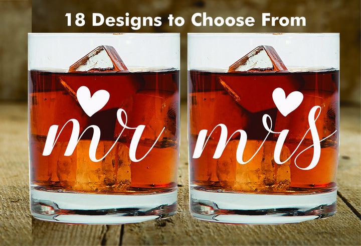 Ornate Classic 2pc Wedding Whiskey Glasses, Personalized Wedding Gift for Couples, 2 pc Set Whiskey Glass, Wedding Couples Scotch Glass,
