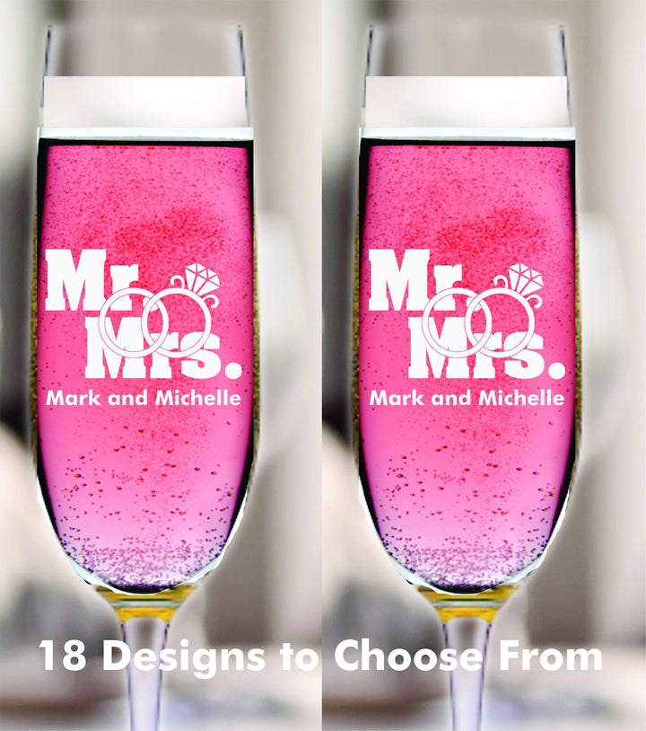 Customized Mr and Mrs Wedding Champagne Flute for Wedding Toast , Personalized 2 pc Set Champagne Glass, Bridal Shower Glass Champagne