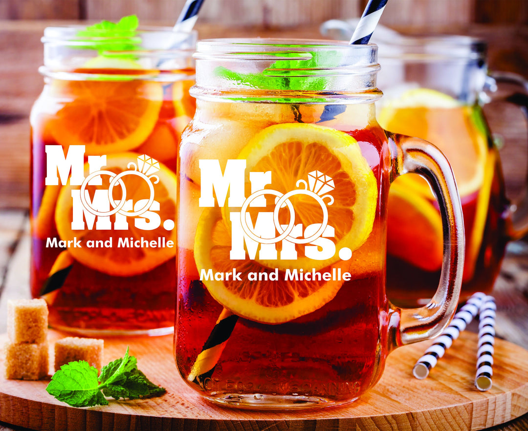 Monogram Mason Jar Glass with handle , Personalized 2 pc Set Mason Jar Drinking Glass Gift, Bridal Shower Mason Jar gift, Custom Mason Jar