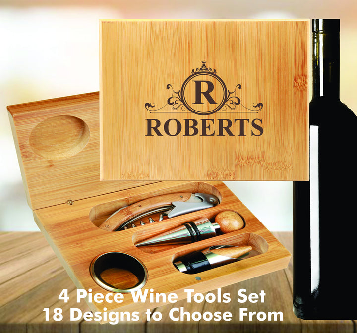 Custom Engraved Wine Tool Set, Retirement Wine gift , 4PC Wine Opener Set , Wine Accessories Personalized , Wine Lover Gift set, Enthusiast