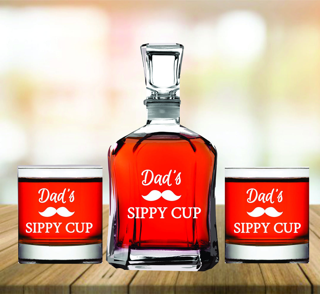 Father's Day Dads Sippy Cup Gift, Whiskey Decanter Gift for Dad, Dad Whiskey Decanter set, Man Cave Gift, Dad Whiskey Glass, Father Gift