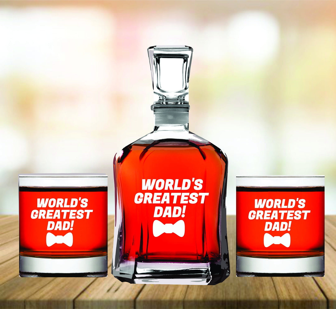 Worlds Best Dad Fathers Day Gift, Whiskey Decanter Gift for Dad, Dad Whiskey Decanter set, Man Cave Gift, Dad Whiskey Glass, Father Gift