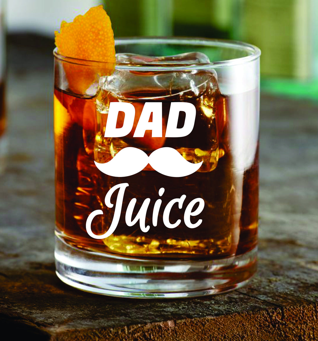 Father's Day Whiskey Glass Dad's Juice, Engraved Fathers Day Rocks Glass, Gift for Dad, Engraved Whiskey Glass Dad Gift for Father's Day