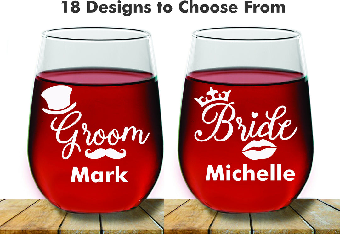 Husband and Wife For Life Custom Wedding Couples Stemless Wine Glass, 2 pc Set Wine Glass, Monogram Wine glass, Wedding Wine Glass, Favors