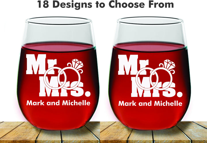 Custom Monogram Bridal Shower Stemless Wine Glass Gift, 2 pc Set Wine Glass, Toasting Wine glass, Wedding Wine Glass, Favors