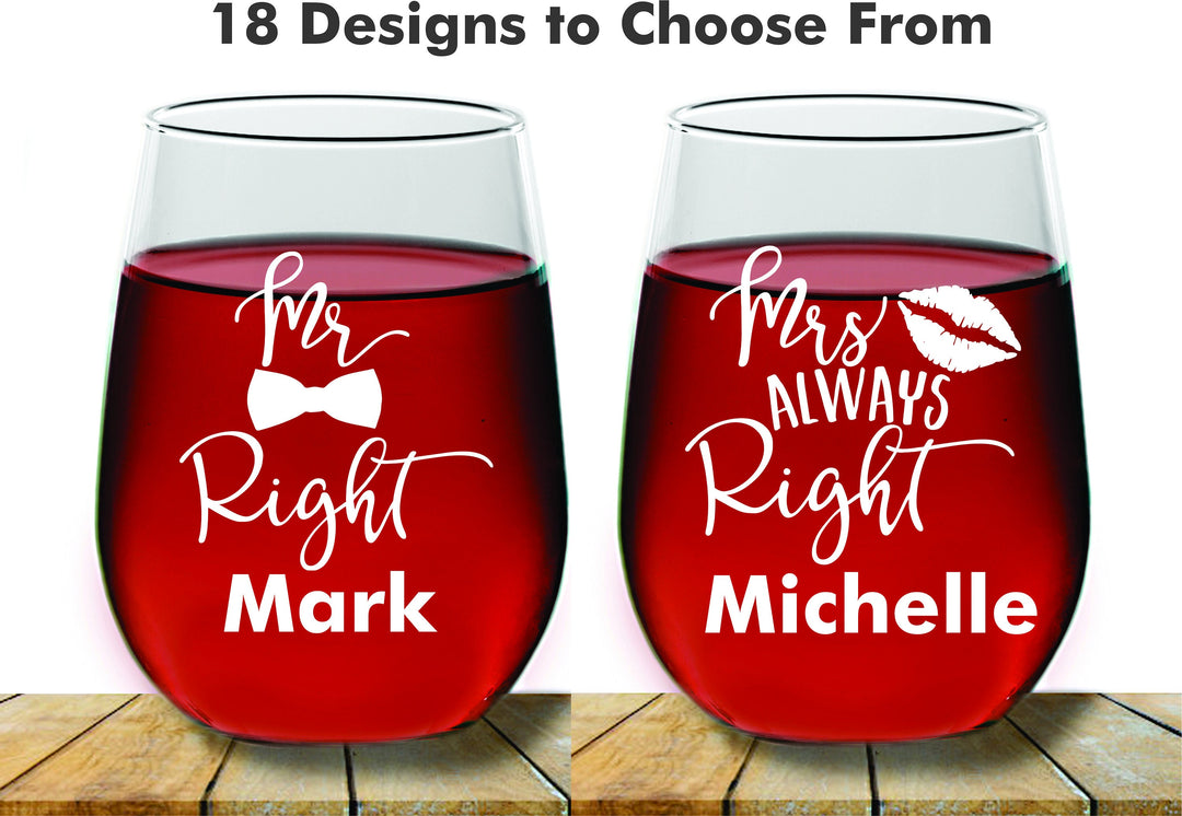 Husband and Wife For Life Custom Wedding Couples Stemless Wine Glass, 2 pc Set Wine Glass, Monogram Wine glass, Wedding Wine Glass, Favors