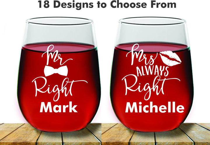 Husband and Wife For Life Custom Wedding Couples Stemless Wine Glass, 2 pc Set Wine Glass, Monogram Wine glass, Wedding Wine Glass, Favors