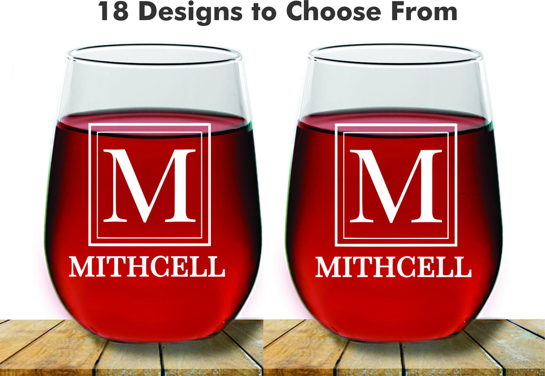 Custom Monogram Bridal Shower Stemless Wine Glass Gift, 2 pc Set Wine Glass, Toasting Wine glass, Wedding Wine Glass, Favors