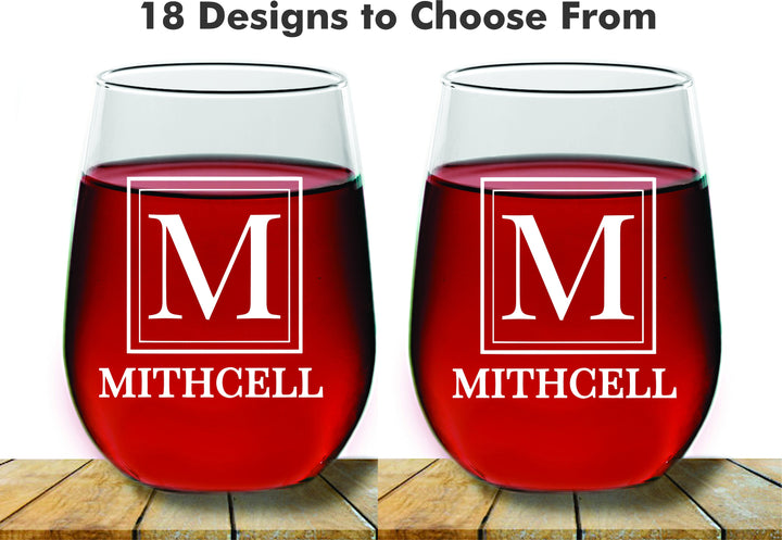 Custom Monogram Bridal Shower Stemless Wine Glass Gift, 2 pc Set Wine Glass, Toasting Wine glass, Wedding Wine Glass, Favors