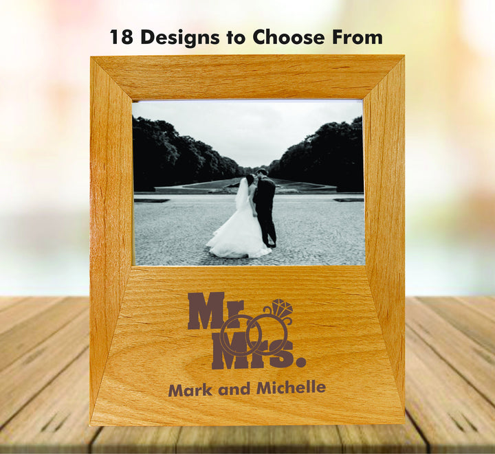 Funny Mr and Mrs Wedding Photo Frame Gift For The Couple, Bride and Groom Wood Picture Frame, Mr and Mrs Picture Frame, Engraved Wood Frame