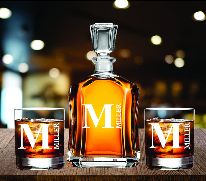 Wedding Gift for couples Monogram Whiskey Decanter Gift set, Housewarming Whiskey Decanter set, Groomsman Decanter set Gift, Scotch Glass