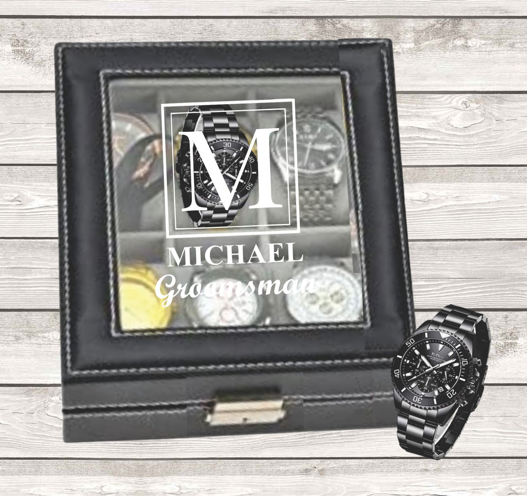 Bridal Party Gift Watch Box, Personalized Groomsman Watch Case, Best Man Gift, Officiant Watch Case, Father of the Bride, Father of Groom