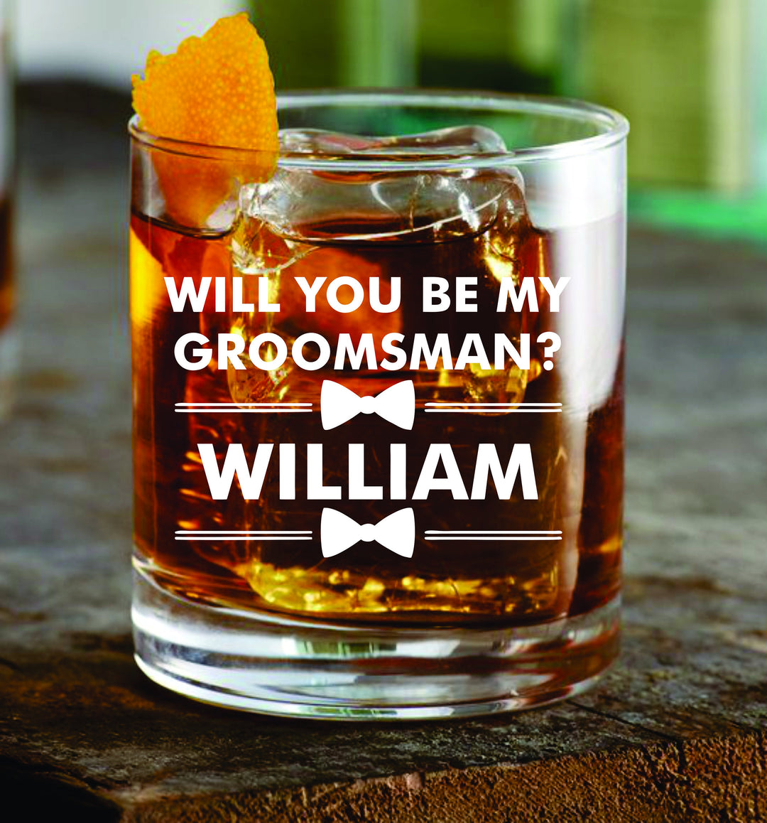Set of 4 Groomsmen Whiskey Glass Gift, Groomsman Proposal Whiskey Glasses, Personalized Bachelor Party Gifts, Officiant, Best Man, Groom