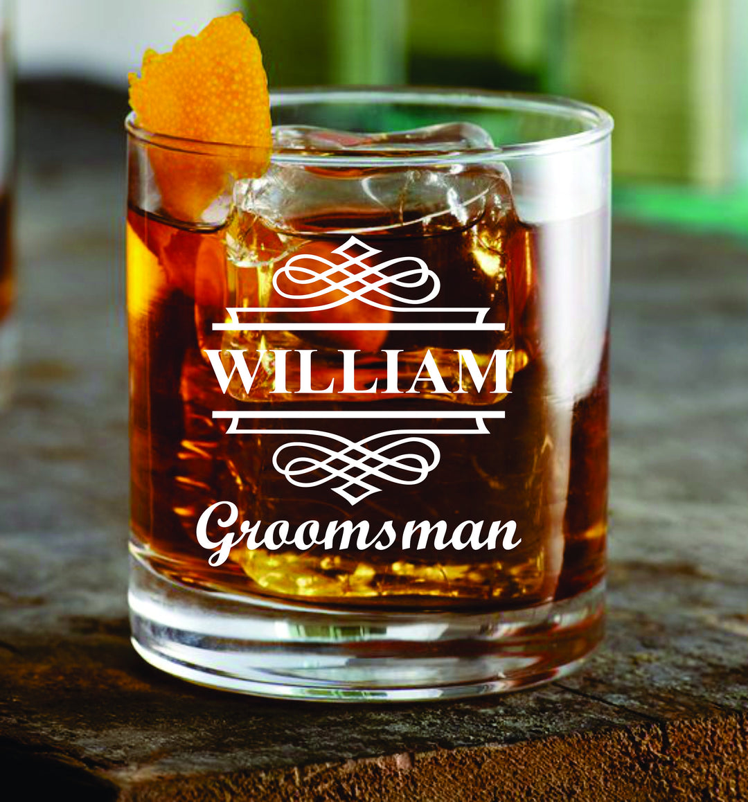 Set of 4 Groomsmen Whiskey Glass Gift, Groomsman Proposal Whiskey Glasses, Personalized Bachelor Party Gifts, Officiant, Best Man, Groom