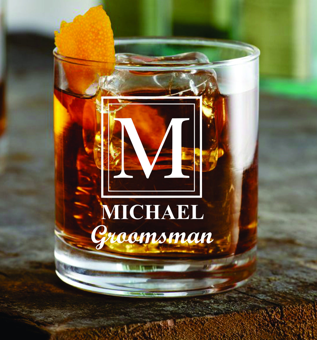 Groomsman Whiskey Glasses , Classic Personalized Groomsmen Whiskey Glasses, Groom Rocks Glass Gift ,Engraved Best Man Whiskey Glass