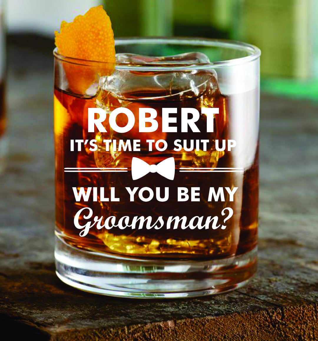 Groomsman Whiskey Glasses , Classic Personalized Groomsmen Whiskey Glasses, Groom Rocks Glass Gift ,Engraved Best Man Whiskey Glass