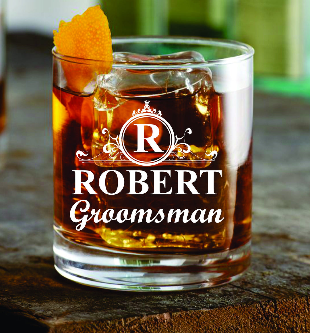 Groomsman Whiskey Glasses , Classic Personalized Groomsmen Whiskey Glasses, Groom Rocks Glass Gift ,Engraved Best Man Whiskey Glass